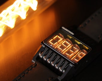 Nixie Tube Wrist Watch wristwatch clock tubes IV-16 Futuristic Numitron (Metal,Sapphire,Splash Resistant) Futuristic Metro Retro SciFi
