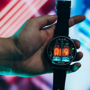 Nixie Tube Wrist Watch wristwatch clock tubes IN-16 Nixoid next (Metal,Splash Resist) Futuristic Metro Retro SciFi nixoid fallout pipbpoy