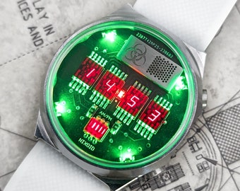Rare Watch wristwatch clock &#39;Red Time&#39; (Metal, Splash Resistant, sapphire ) Futuristic Metro Retro SciFi