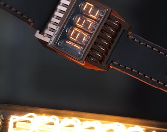 1970 vibes Nixie Tube Wrist Watch wristwatch clock tubes IV-16 Futuristic Numitron (Metal,Sapphire,Splash Resistant) Futuristic Metro Retro