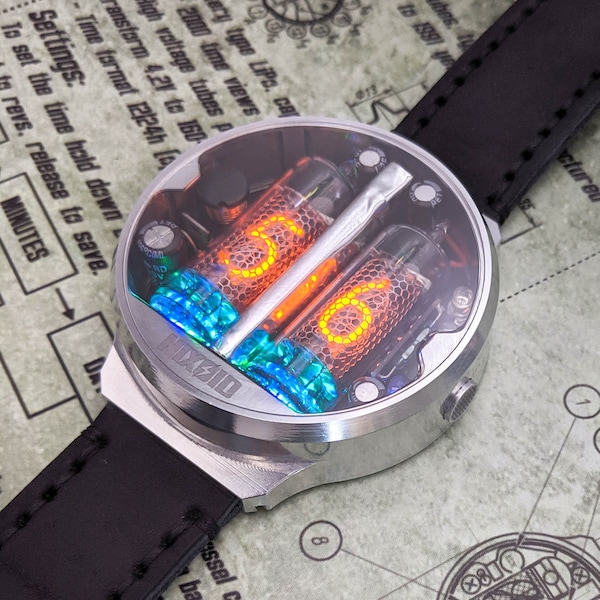 Nixie Tube Reloj de pulsera reloj de pulsera tubos IN-16 Nixoid next (Metal,Splash Resist) Futurista Metro Retro SciFi