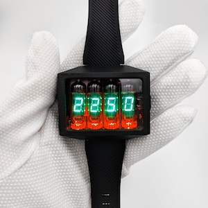 Nixie Tube Wrist Watch wristwatch clock green neon tubes IV-3 Nixoid ERA VFD  Futuristic Metro Retro SciFi fallout inspired red watch