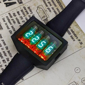 Nixie Tube Wrist Watch wristwatch clock green neon tubes IV-3 Nixoid ERA VFD  Futuristic Metro Retro SciFi red watch