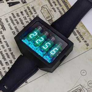 Nixie Tube Wrist Watch wristwatch clock green neon tubes IV-3 Nixoid ERA VFD  Futuristic Metro Retro SciFi blue illumination