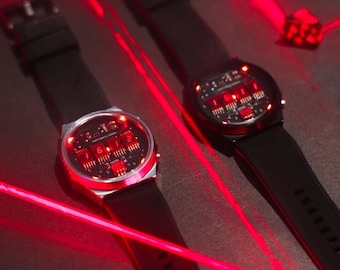 Rare Watch wristwatch clock &#39;Red Time&#39; (Metal, Splash Resistant) Futuristic Metro Retro SciFi TimeRed