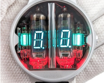 Nixie Tube Wrist Watch wristwatch clock green neon tubes IV-15 Nixoid Space VFD (Metal,Sapphire) Futuristic Metro Retro SciFi