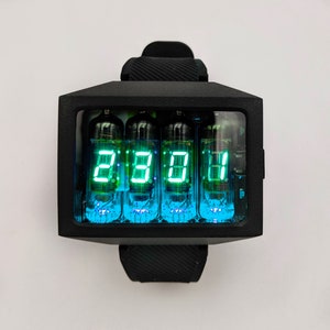 Nixie Tube Wrist Watch wristwatch clock green neon tubes IV-3 Nixoid ERA VFD Futuristic Metro Retro SciFi fallout inspired