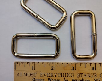 5 (Five) Silver Metal Rectangular Welded 1/4" Wire Loops / Square Buckles ID 2" x .75"