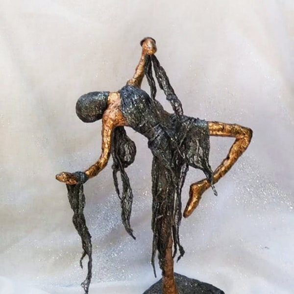 Dark art ballerine féerie papier mache sculpture art poupée gothique art sculpture décor danseur figurine fabricart statue goth décor papel mache
