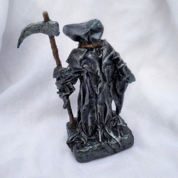Décor gothique halloween grim reaper papier mâché sculpture mort figurine goth décor dark art tissu powertex art figure goth figurine argent