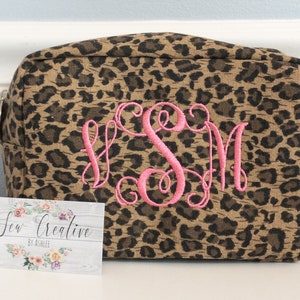 Monogram Leopard Print Cosmetic Bag, Monogram Makeup Bag, Leopard Makeup Bag, Everything Bag,