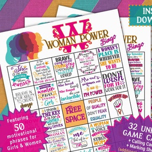 Woman Power Bingo Game | Women Girls celebration party shower | Feminism Feminist Activist motivational inspirational self love fun activity