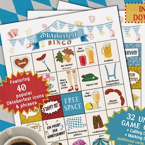 Oktoberfest Bingo game | Germany Wiesn celebration beer festival activity | family friends office coworker virtual happy hour idea Prosit