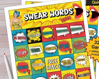 Swear Words bingo printable game | Bachelor Bachelorette party Bridal shower celebration adult activity | Funny grown up unique bar pub trip