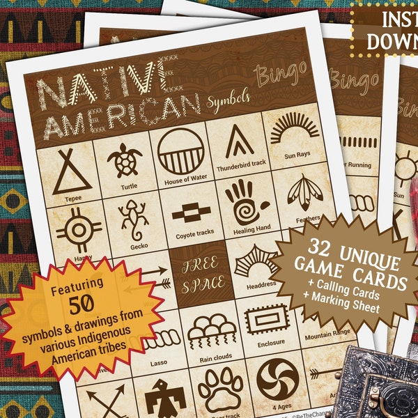 Native American Indian Bingo game celebration fun activity | November Heritage Month Indigenous Peoples Day | Family friends office coworker