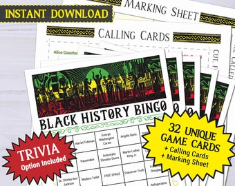 Black History celebration Bingo Game | Juneteenth month virtual party activity Trivia | African American People Inventions movement games