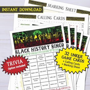 Black History celebration Bingo Game | Juneteenth month virtual party activity Trivia | African American People Inventions movement games