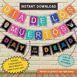 Dia De Los Muertos | Dag van de Doden afdrukbare viering Banner bunting | DIY Latijns-Amerikaanse decor vrienden familie feest kerk werk kantoor