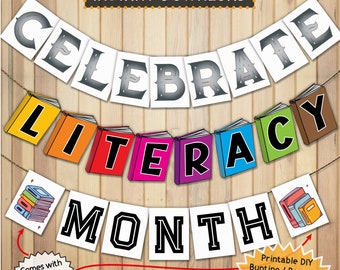 National Literacy Month SEPTEMBER Family NOVEMBER garland DIY bunting | printable digital download Classroom School Library celebration idea