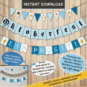 OKTOBERFEST printable celebration DIY Banner bunting | German National month personalize Birthday themed idea friends family office party