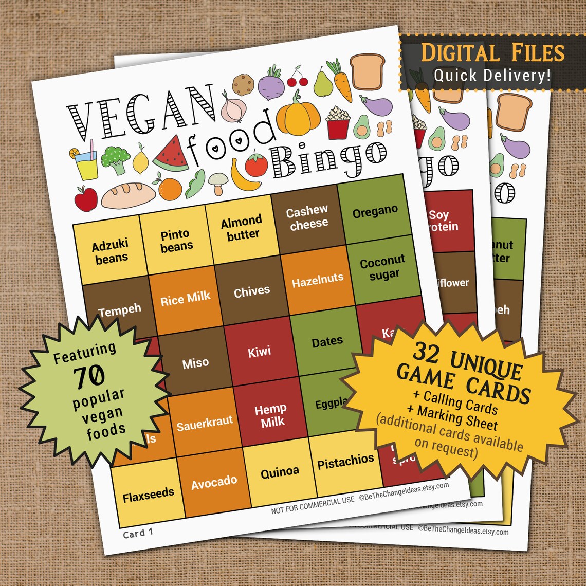 Vegan Food Bingo Game World Vegan Day activity Veganism Etsy