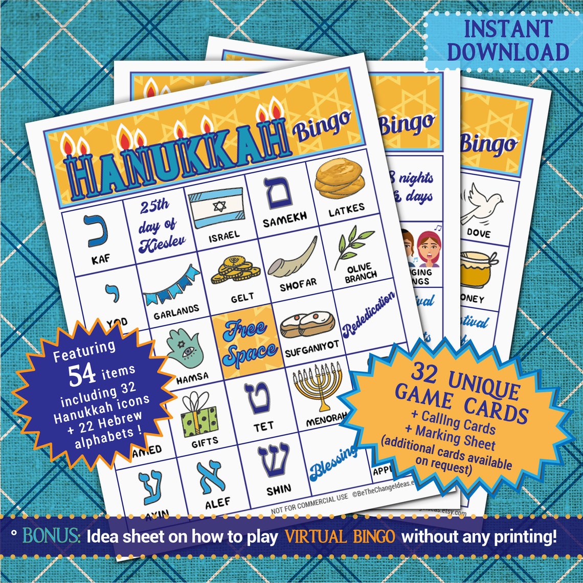 Hanukkah Bingo game Jewish celebration activity Chanukah | Etsy