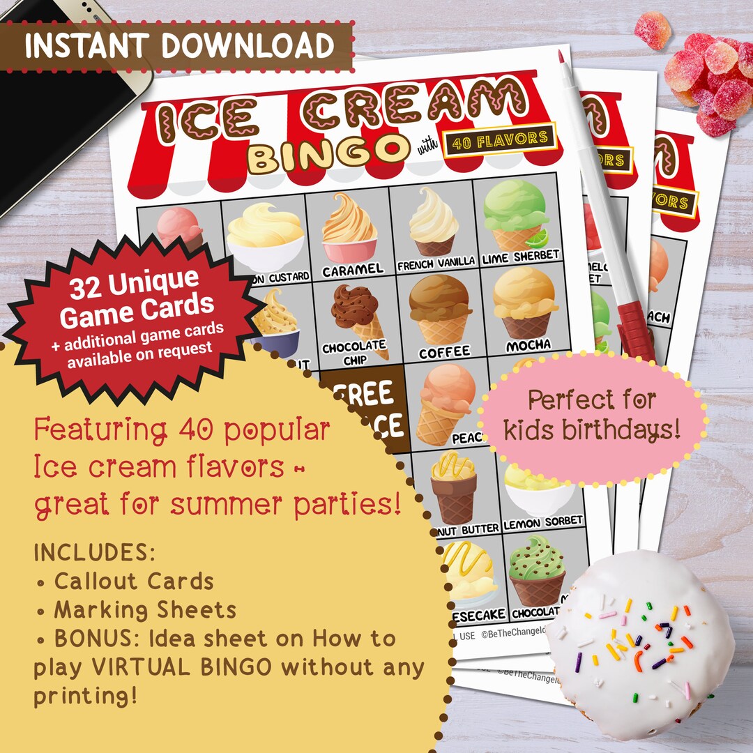 Ice Cream Bingo Game National Icecream Month Day Zoom Summer Activity