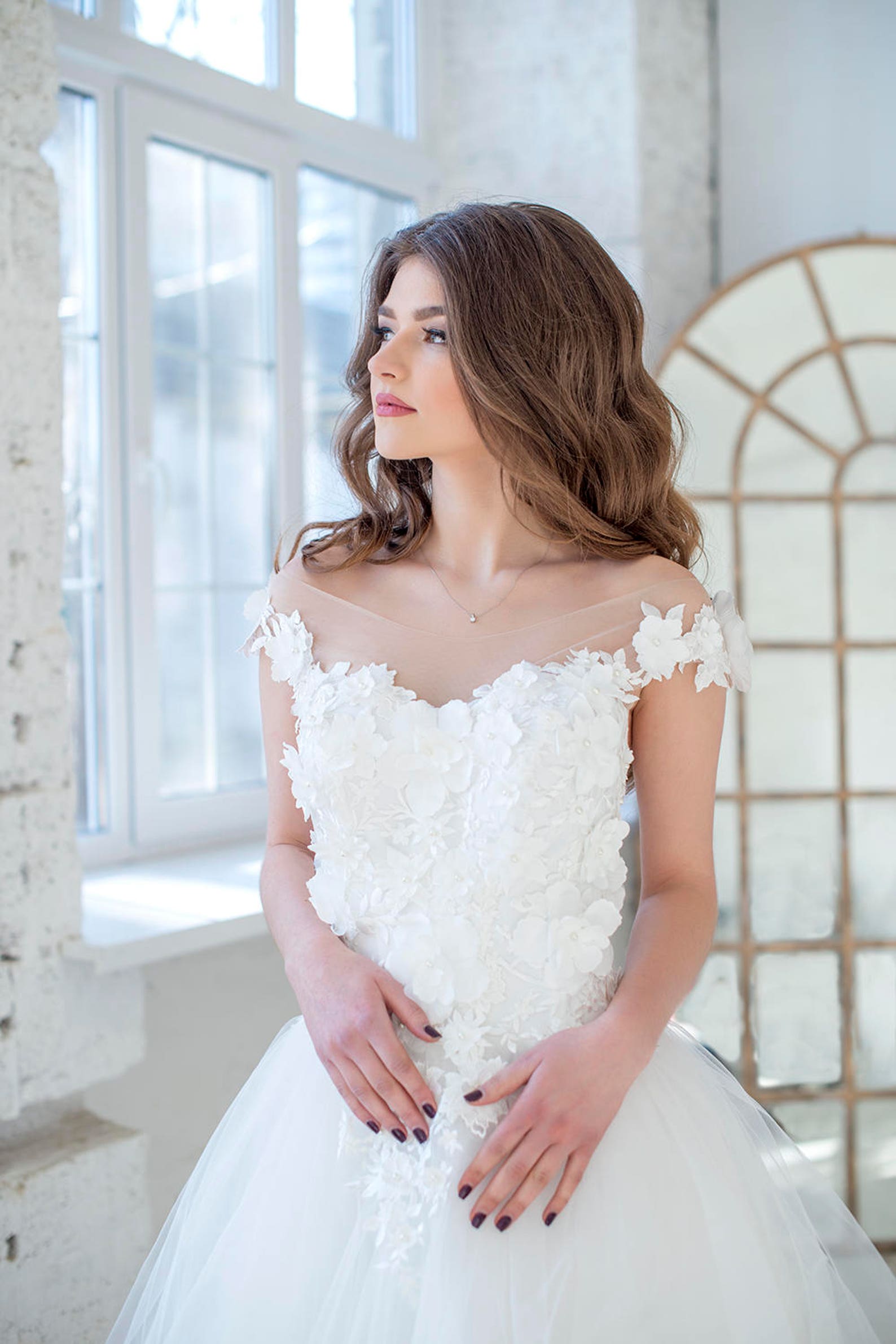 Lace wedding dress 3D flower wedding dress floral wedding | Etsy