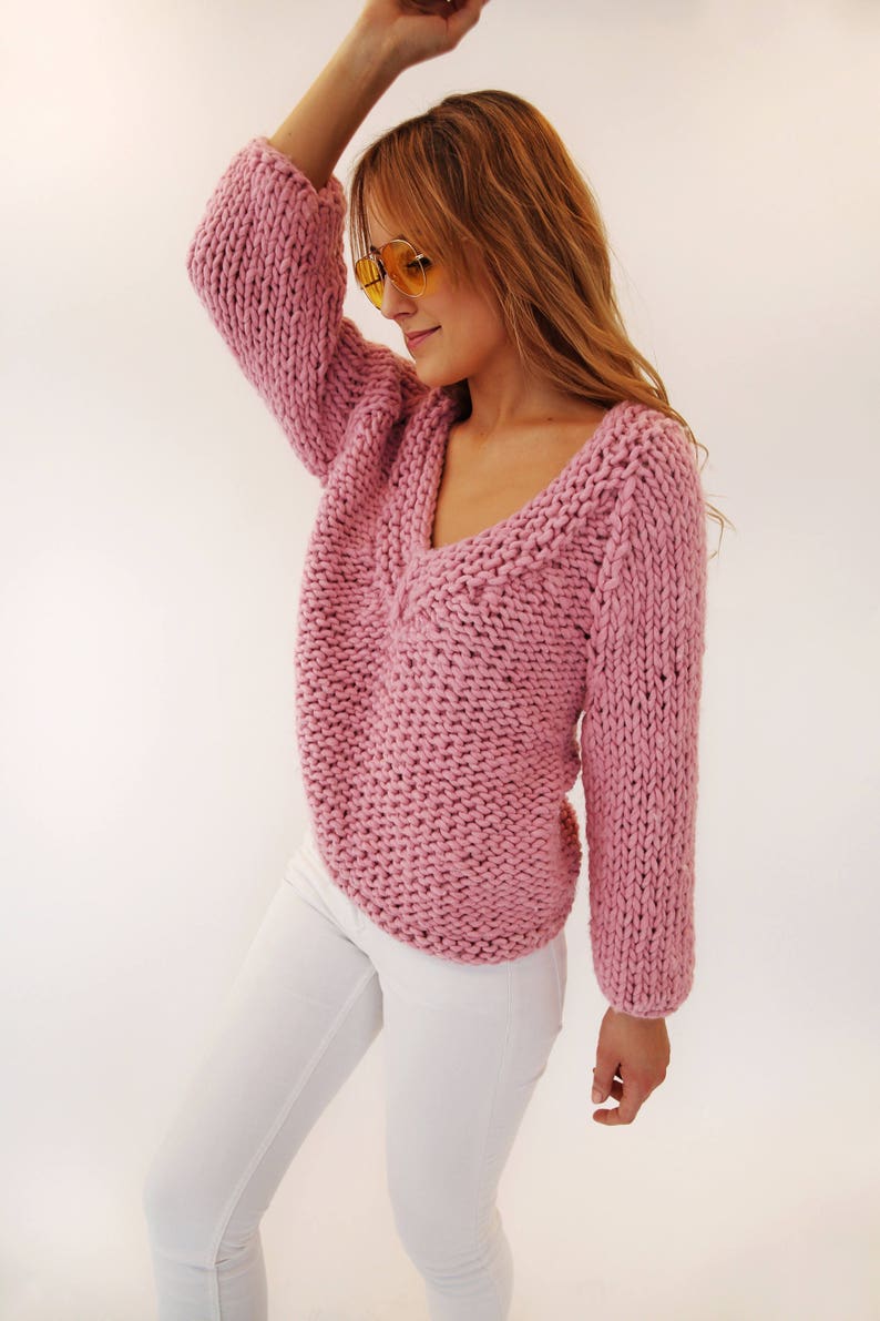 V Neck Sweater for Women Knit Sweater Long sleeve Chunky Knit Sweater Cropped sweater Hand knit sweater women Christmas Gift for Her