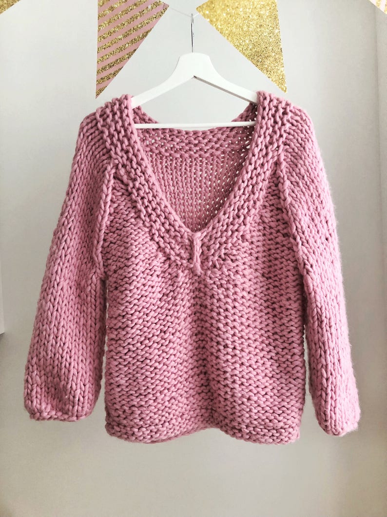 V Neck Sweater for Women Knit Sweater Long sleeve Chunky Knit Sweater Cropped sweater Hand knit sweater women Christmas Gift for Her