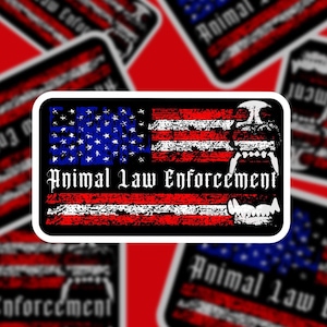 Animal Law Enforcement American Flag with aggressive dog showing teeth sticker