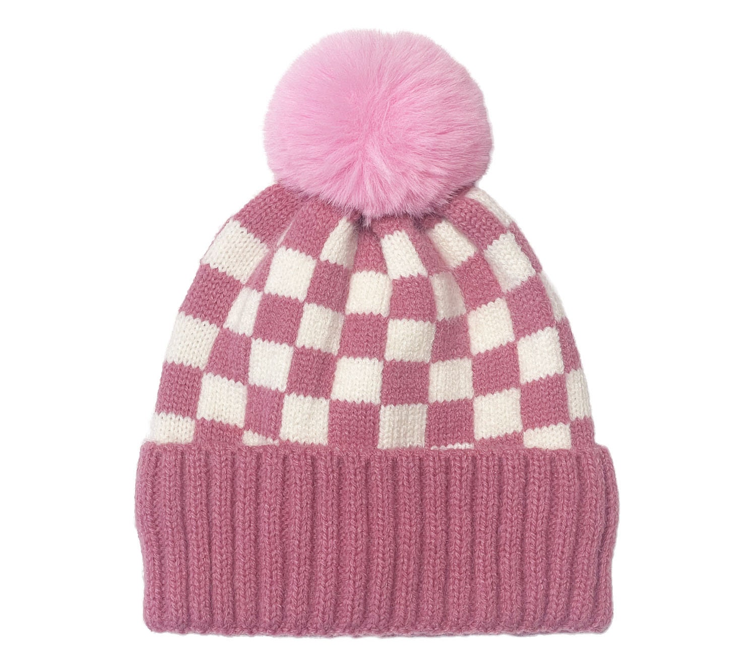 CHECKERED PRINT BEANIE WITH POM POM Colored Checkered Beanie with Pom Pom | Fearless Race Wear main image 3