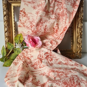 Very nice printed fabric in Toile de Jouy style  .Vintage / 1970s / rose  / 100% cotton