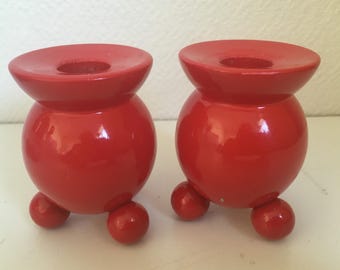 Lot de 2 bougeoirs suédois vintage bougeoirs en bois rouge, Noël scandinave - France