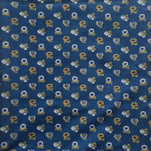 Tejido provenzal vintage, años 70, azul, 100 % algodón