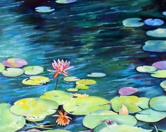 Lily Water Pads, 16 X 20", Pond, Giclee Print, Waterlilies, Reflections, Housewarming Gift, Pond, Blossoms, Water Painting, Biltmore Estate