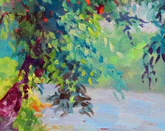 ORIGINAL OIL PAINTING! French Broad River at Olivette, Trees, Azaleas, Garden, Blooming Flowers, River Painting, Oil Painting, River Rocks