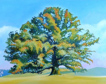 Oak Tree, 16 X 20", Oil Painting, Print, - Housewarming Gift, - Trees and Oak, Art, Blue Ridge Mountains,