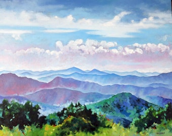 High Cirrus Blue Ridge, 16 X 20", Limited Edition, Mountains, Clouds, Signed/Numbered, Oil Painting, Housewarming Gift, Print