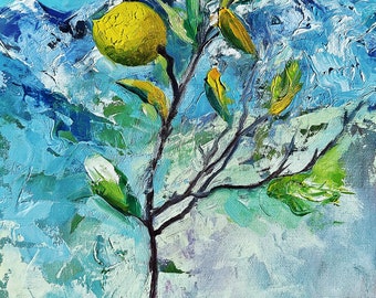 16 X 20", Snow Lemon Tree, Mountains, Snow, Mountain Snow, Garden, Lemons, California, Oil Painting, Print, Home Decor, Gardening, Yellow