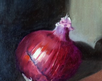 Original Oil Painting 6X8": Mood Of The Onion. Handmade Oil Painting, Home Decor, Gift, Renaissance Painting, Decorating