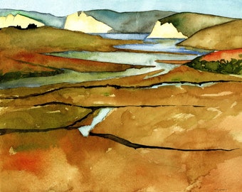 Ocean Dunes Limited Edition, 16 X 20", Signed/Numbered , Point Reyes, Estuary, Seashore, Watercolor Painting, Giclee Print, California Art