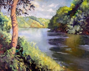 French Broad River, 16 X 20", Limited Edition,  River Painting, Mountains Painting, Print, Oil Painting Art, Housewarming Gift