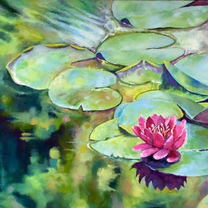 Waterlily, Lily Pads 16 X 20", Landscape, Oil Painting Print, Pond, Landscape, Housewarming Gift, Print