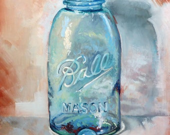 16 X 20" High Quality Print, "Balls Of Glass", Oil Painting, Ball Jar, Marble, Still Life Oil Print, Mason Jar, Mason Ball