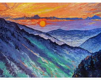 Grandfather Mountain 20" X 16" Print,  Landscape Mountain Painting, Mountain and Sky, Blue Ridge, Sunset Painting, High Quality Print