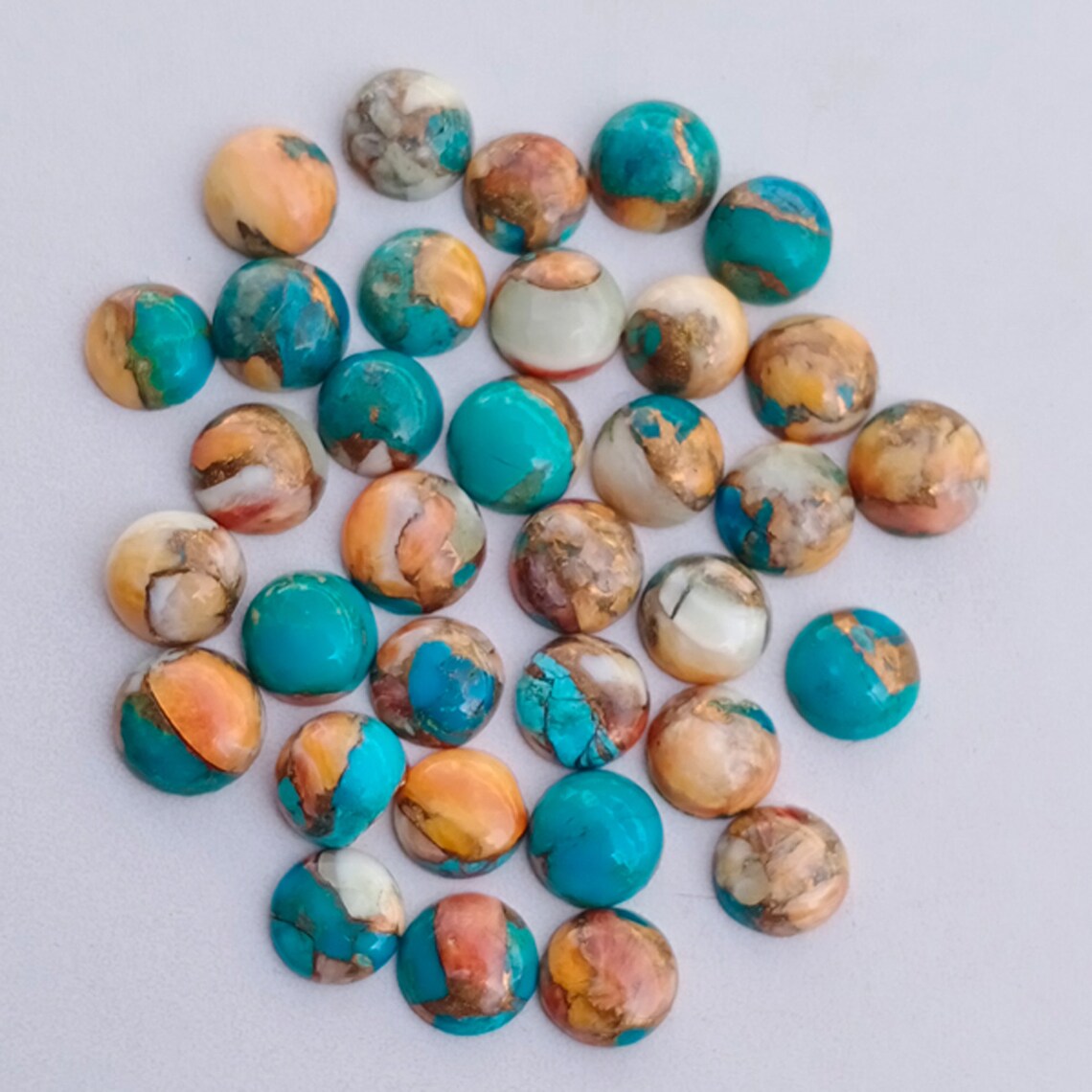Mohave Copper Oyster Turquoise Round Shape Gemstone Cabochon Etsy