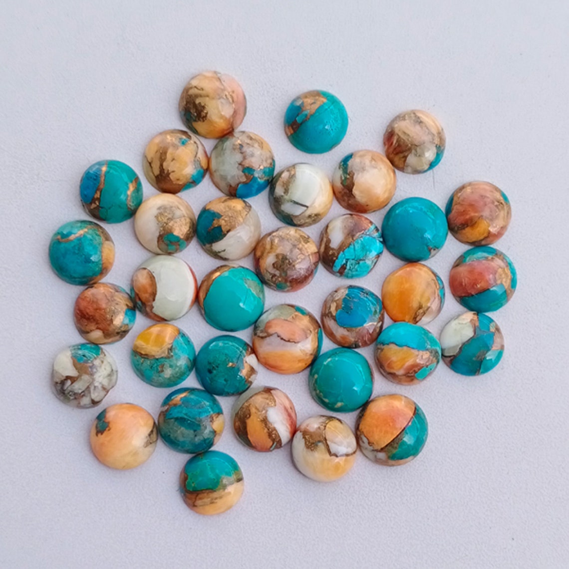Mohave Copper Oyster Turquoise Round Shape Gemstone Cabochon Etsy