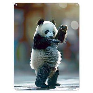 Black White Panda Dancing Animal Metal Tin Sign Poster Wall Art Plaque for Man Cave Garden Shed Bar Bedroom Home Kitchen Gate Decor Gift