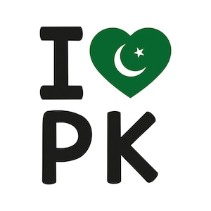 May include: A graphic design with the words "I PK" in black, with a green heart featuring a white crescent moon and star. The design is on a white background.